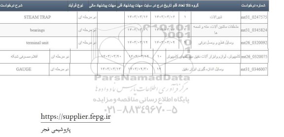 استعلام اقلام مصرفی شبکه و ... 