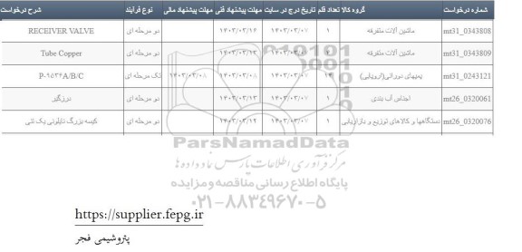 استعلام RECEIVER VALVE 