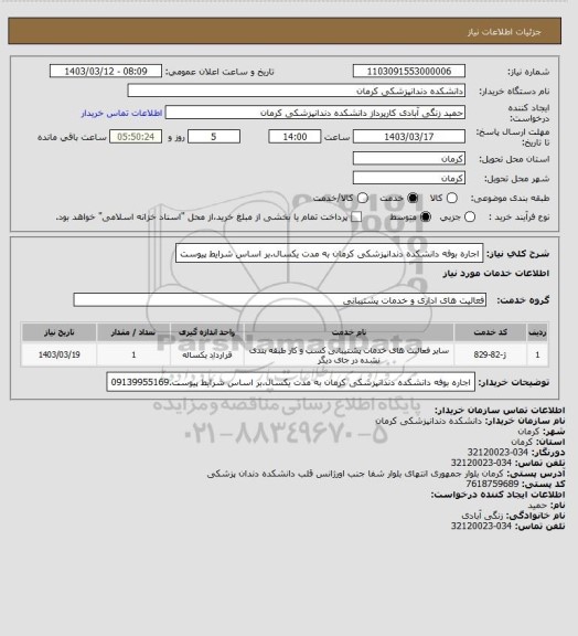 استعلام اجاره بوفه دانشکده دندانپزشکی کرمان به مدت یکسال.بر اساس شرایط پیوست