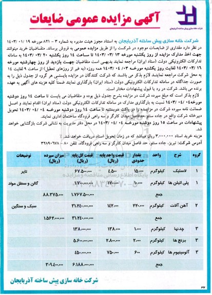 آگهی مزایده عمومی ضایعات