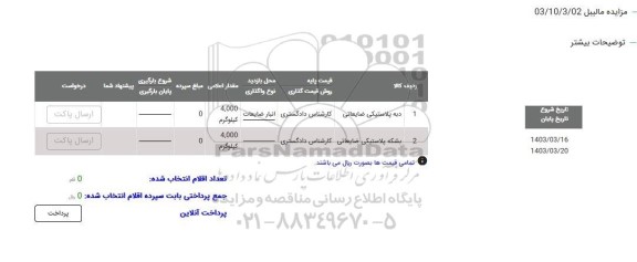 مزایده دبه پلاستیکی ضایعاتی و...