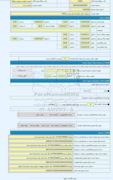 مزایده ، رستوران داخل حیاط اداره دور دوم سال1403