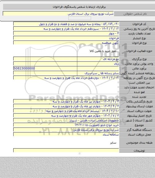 مناقصه, خرید انواع تابلو کامبوزیت ۱۴۰۳۱۱۱۵