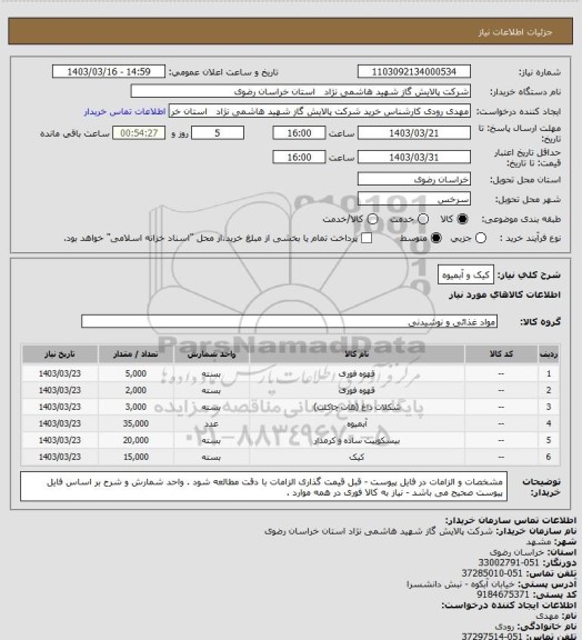 استعلام کیک و آبمیوه