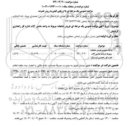 مزایده عمومی فروش ضایعات مربوط به واحد ماشین آلات