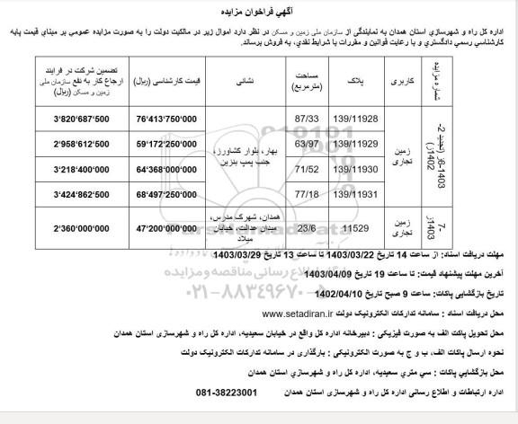 مزایده فروش زمین تجاری