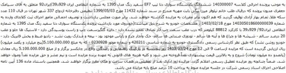 آگهی مزایده وآگهی مزایده ششدانگ یکدستگاه خودرو سواری ، سواری زیر کاربری هاچ بک سیستم پراید تیپ دی ام 