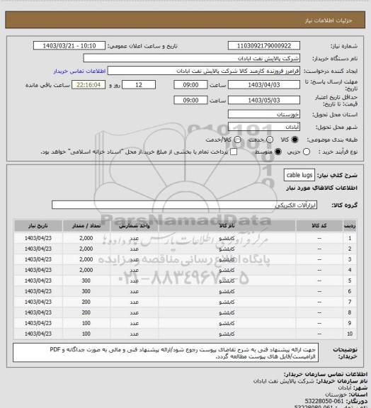 استعلام cable lugs