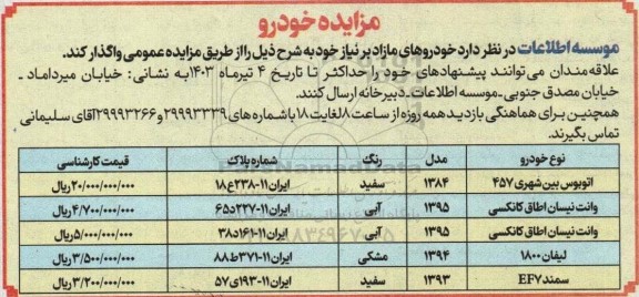 مزایده واگذاری خودروهای مازاد