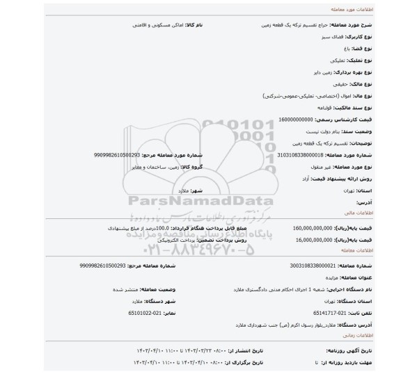 تقسیم ترکه یک قطعه زمین