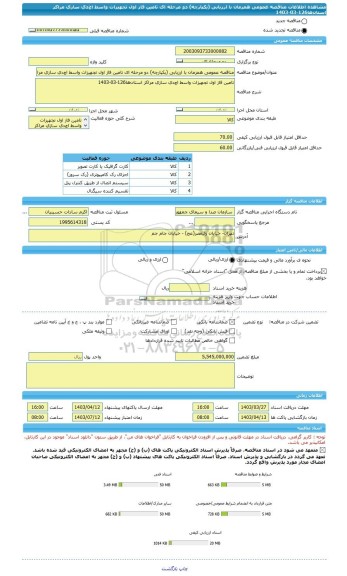 مناقصه، مناقصه عمومی همزمان با ارزیابی (یکپارچه) دو مرحله ای تامین فاز اول تجهیزات واسط اچ دی سازی مراکز استان ها126-03-1403