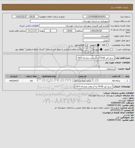 استعلام تبدیل قیر 60-70 به آسفالت میاندانه 0-19