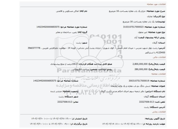 یک باب مغازه  بمساحت 16 مترمربع