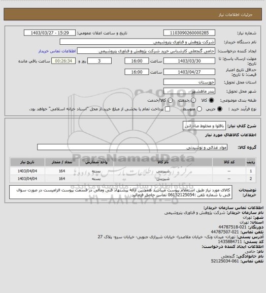 استعلام باقلوا و مخلوط صادراتی