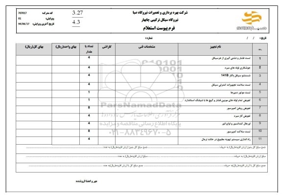 استعلام تست فشار و نشتی گیری از هر سیکل...