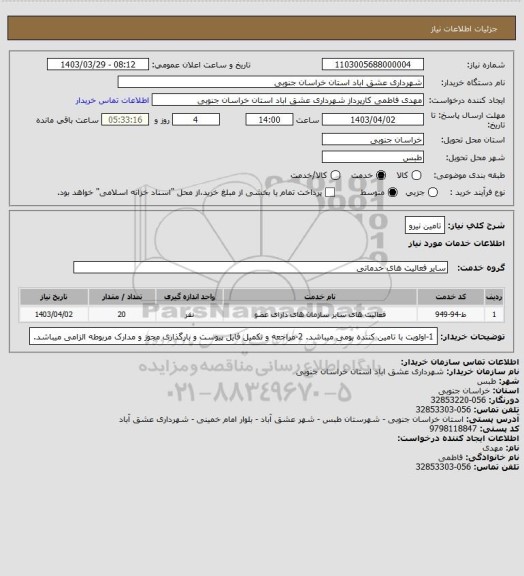 استعلام تامین نیرو