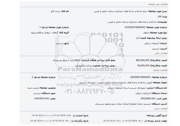 تنه ها و شاخه های خشکیده درختان حاصل از هرس