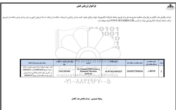 فراخوان مناقصه Six Channel SPM Leonova Diamond