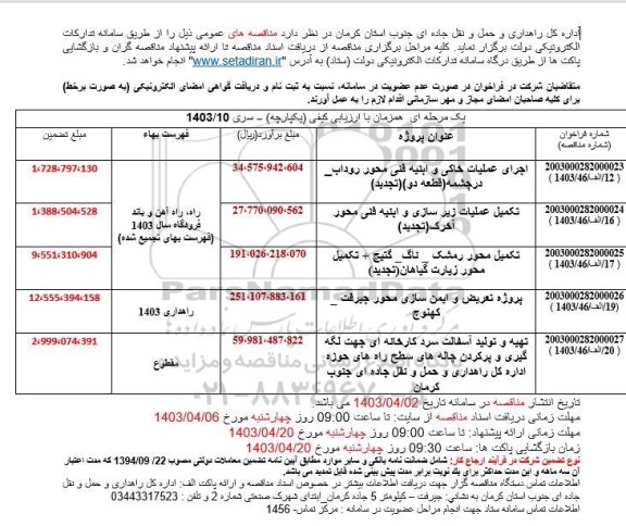 مناقصه اجرای عملیات خاکی و ابنیه فنی ...