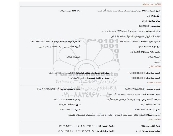 فروش خودروی نیسان جوک منطقه آزاد انزلی