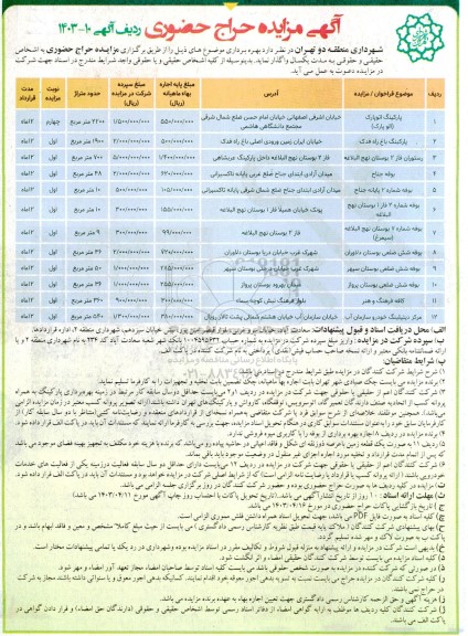 مزایده حراج حضوری پارکینگ اتو پارک....