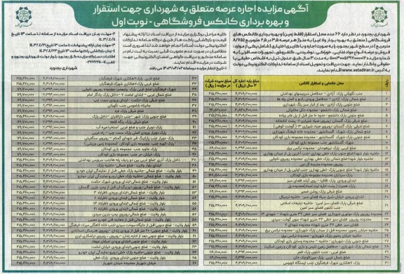 مزایده اجاره عرصه متعلق به شهرداری جهت استقرار و بهره برداری کانکس فروشگاهی