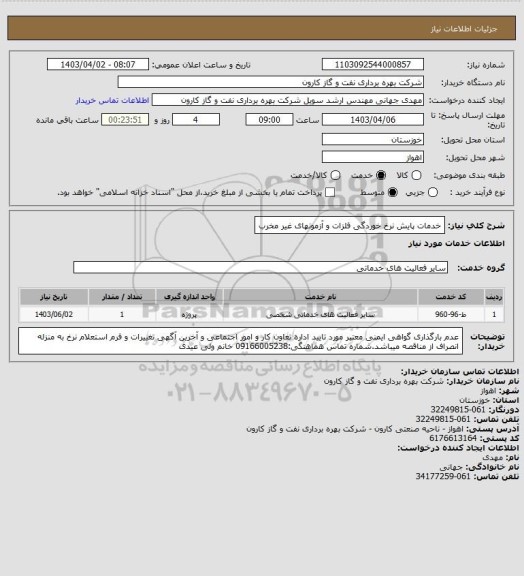 استعلام خدمات پایش نرخ خوردگی فلزات و آزمونهای غیر مخرب