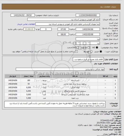 استعلام اقلام یکبار مصرف از قبیل:سلفون و...