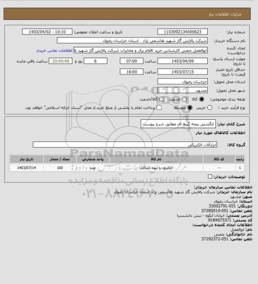 استعلام انگشتی پنجه گربه ای مطابق شرح پیوست