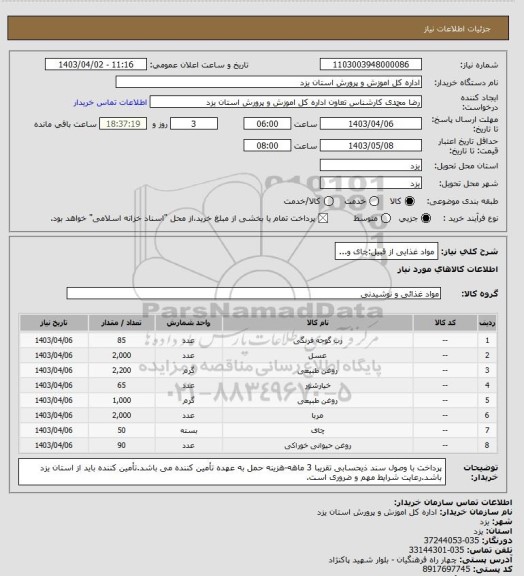 استعلام مواد غذایی از قبیل:چای و...