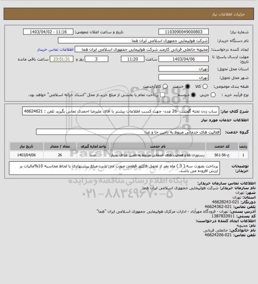 استعلام ساب زدن تخته گوشت -26 عدد- جهت کسب اطلاعات بیشتر با آقای علیرضا احمدی  تماس بگیرید تلفن : 46624621