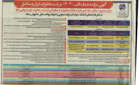 مزایده فروش تعدادی از املاک