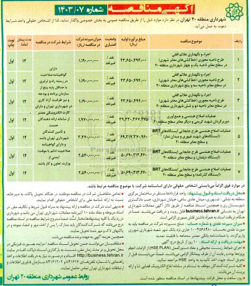 مناقصه اجراء و نگهداری علائم افقی طرح ناحیه محوری خط کشی های معابر شهری در سطح معابر ...