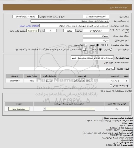 استعلام زیرسازی ، لکه گیری و آسفالت معابرسطح شهر