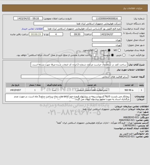 استعلام ساخت کمد در ساختمان حراست مرکزی شماره 2،ایران کد انتخاب شده صرفا جهت تشابه است.