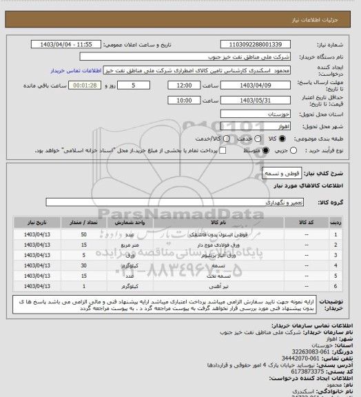 استعلام قوطی و تسمه