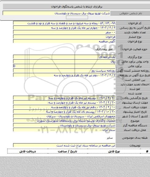 مناقصه, عملیات واگذاری توسعه شبکه برق روستاهای شهرستان سوران