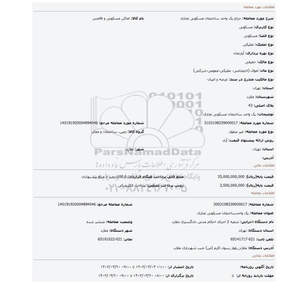 یک واحد ساختمان مسکونی تجاری