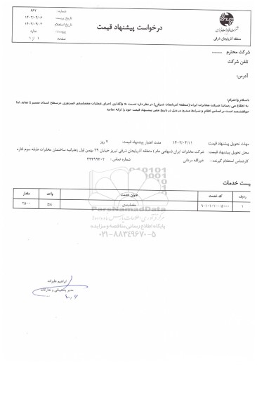 استعلام واگذاری اجرای عملیات مفصلبندی فیبر نوری