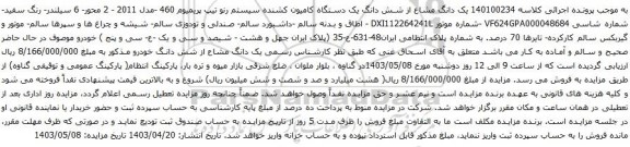 آگهی مزایده یک دانگ مشاع از شش دانگ یک دستگاه کامیون کشنده سیستم رنو تیپ پریمیوم 460 