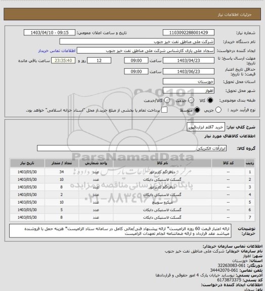 استعلام خرید 7قلم ابزاردقیق