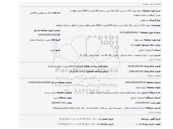 چهار دانگ از شش دانگ پلاک ثبتی شماره 80 فرعی از 2593 اصلی واقع در بخش 2 واقع در خیابان منتظری