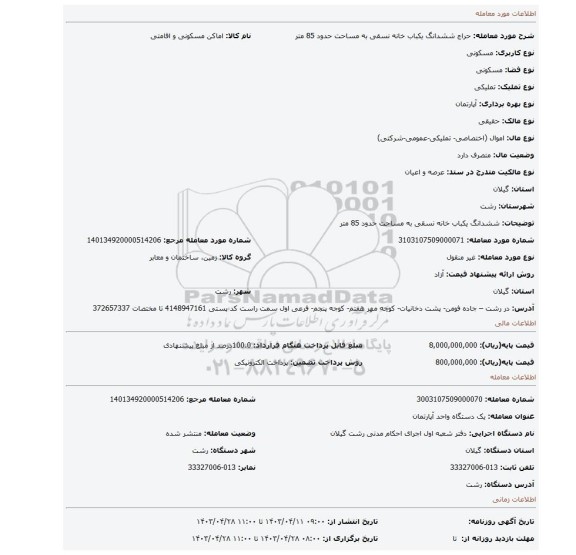 ششدانگ   یکباب خانه نسقی به مساحت حدود 85 متر