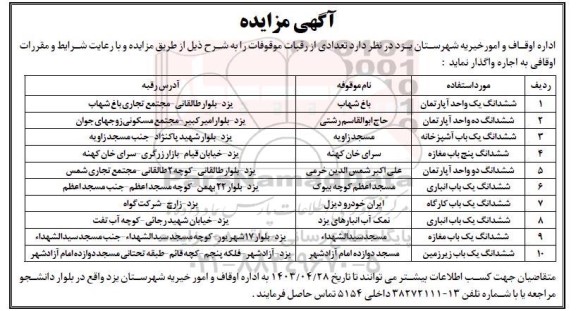 مزایده اجاره رقبات