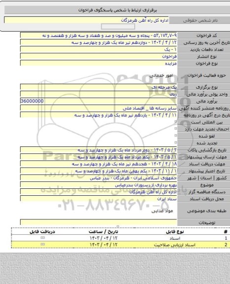 مزایده, بهره برداری از رستوران بندرعباس