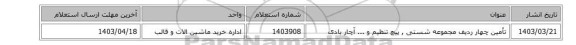 تأمین چهار ردیف مجموعه ‎شستی , پیچ ‎تنظیم‏ و ... آچار بادی