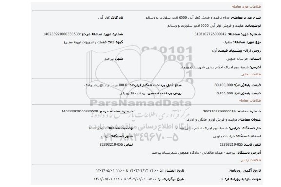 مزایده و فروش کولر آبی 6000 لادیز سلولزی نو وسالم