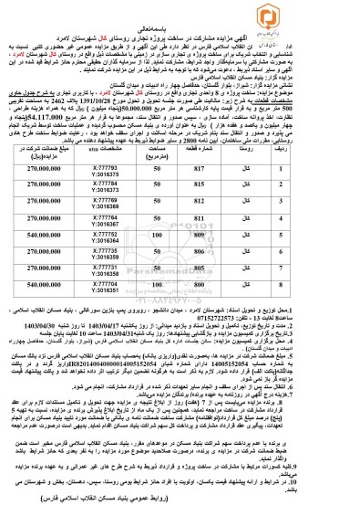 مزایده و مناقصه مشارکت در ساخت پروژه تجاری 