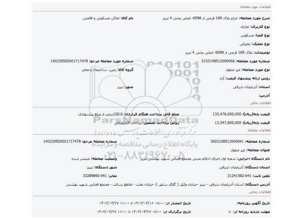 پلاک 169 فرعی از 6596- اصلی بخش 4 تبریز