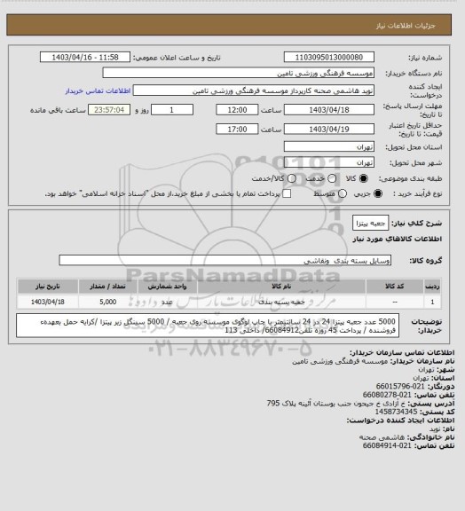 استعلام جعبه پیتزا